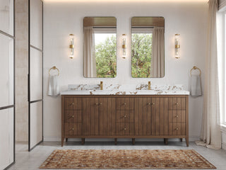 Atlanta Teak 84" Double Sink Bath Vanity, Dark Natural 2" Viola Brown