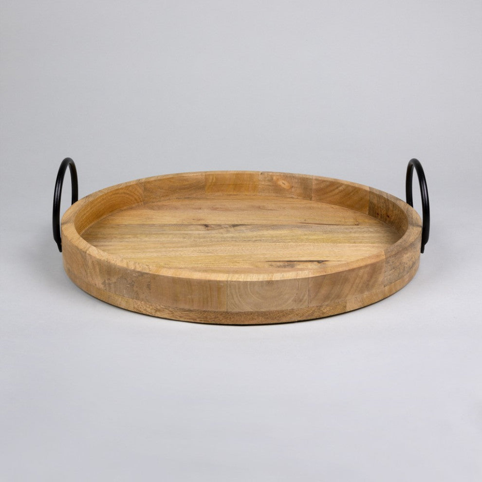 Mod Round Wooden Tray With Iron Handles