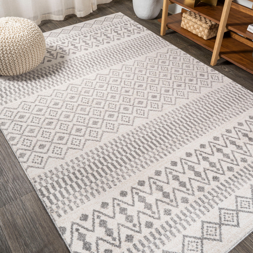 Ifrane Berber Geometric Stripe Runner Rug, Cream/Gray, 3x5