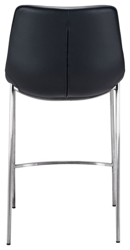 Counter Stool Chair, Set of 2, Faux Vinyl Leather, Steel, Black, Silver, Cafe