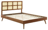 Sidney Cane and Wood Full Platform Bed With Splayed Legs