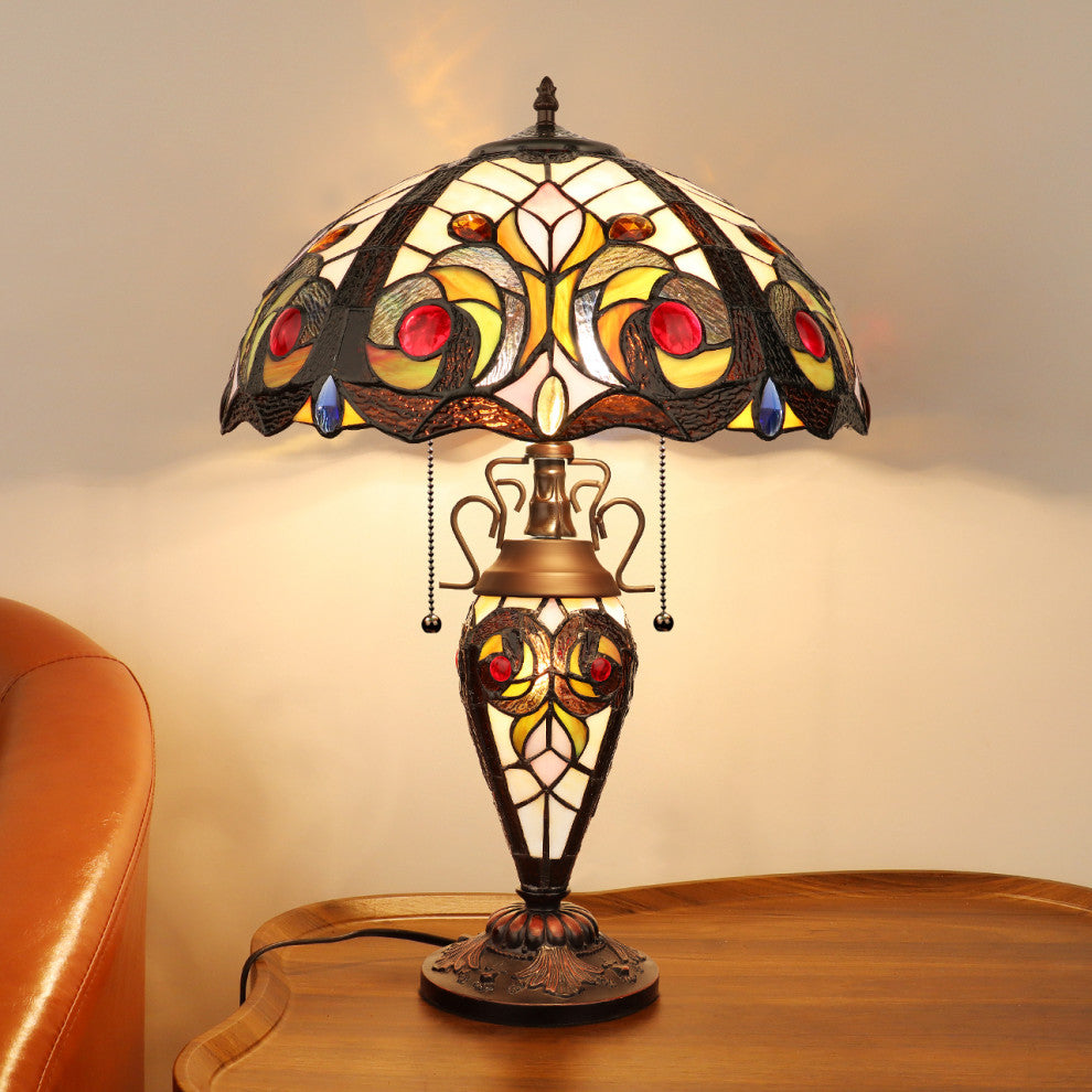 Lennon Tiffany 3-Light Victorian Double Lit Table Lamp 16" Shade