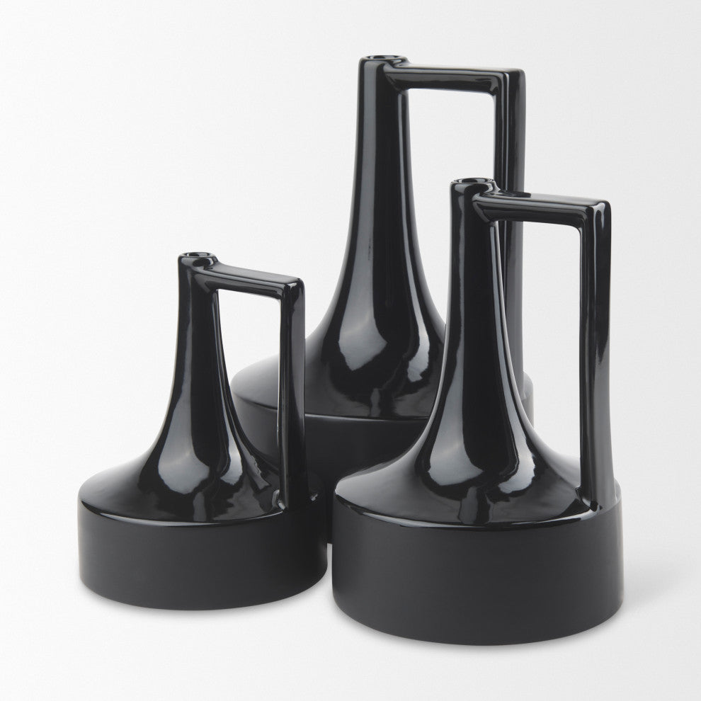 Burton Black Ceramic Jug Style Vase, 12"