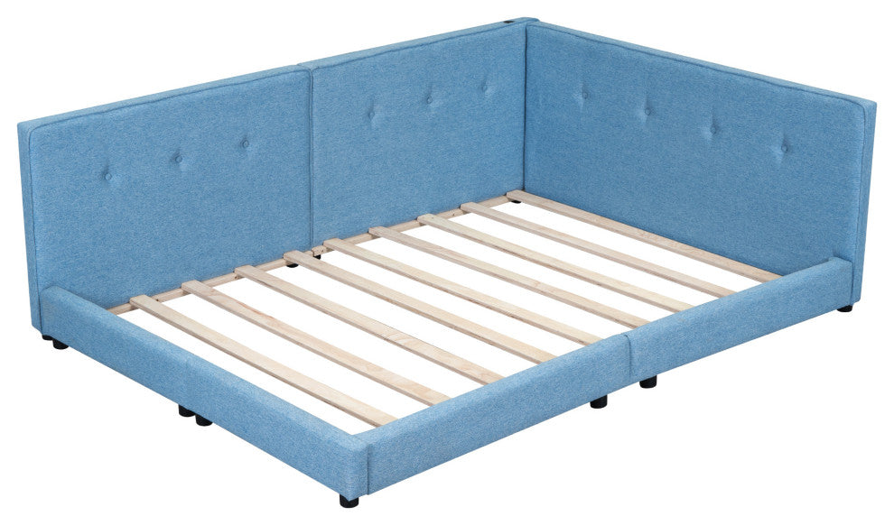 Gewnee Upholstered Queen Size platform bed with USB Ports