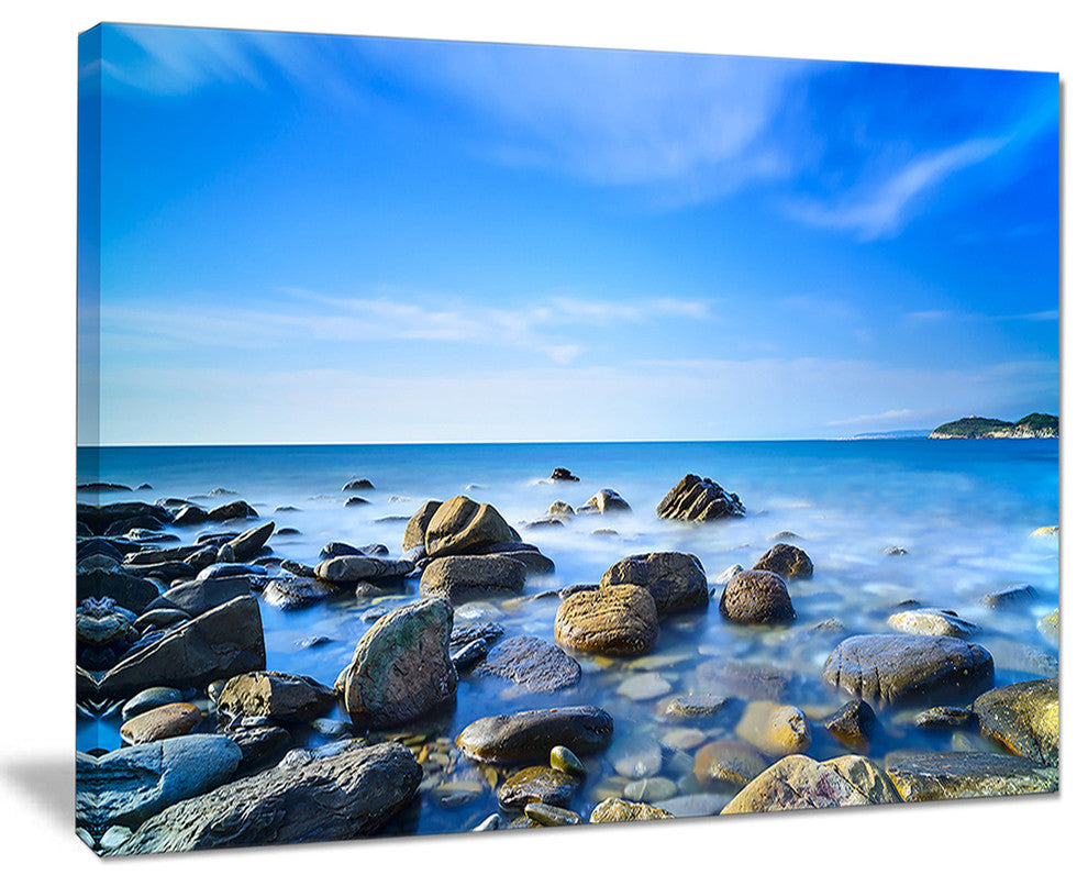 "Baratti Bay Rocks in Waters At Sunset" Seashore Wall Art, 20"x12"