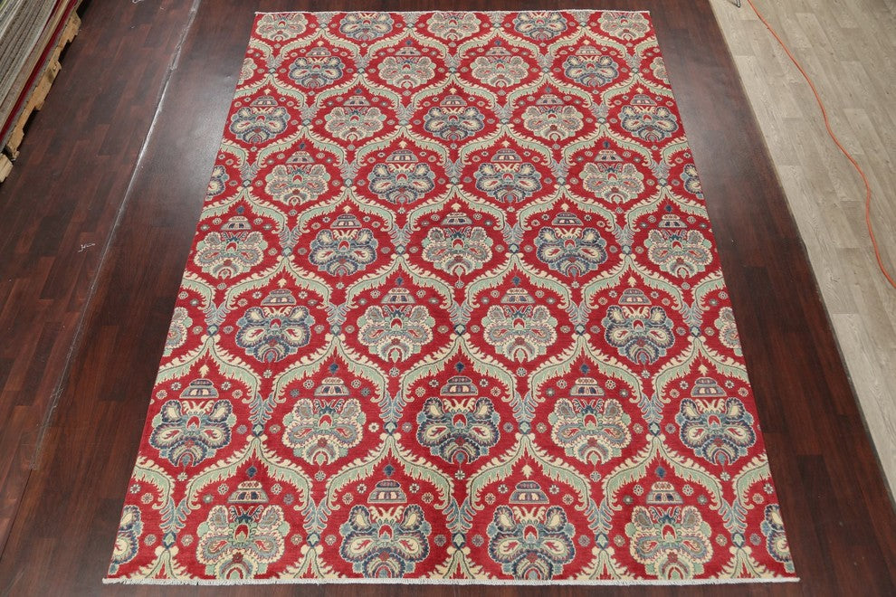 Traditional Pakistani Handmade Damask Kazak Oriental Area Rug, Red, 11'10"X9'1"