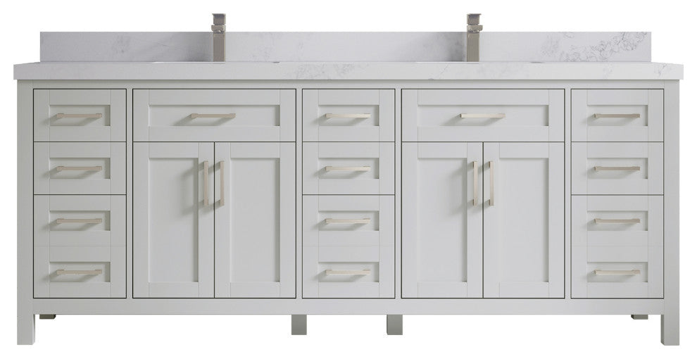 Cambridge 84 Double Sink Bath Vanity in Coventry Gray 2" Calacatta Nuvo