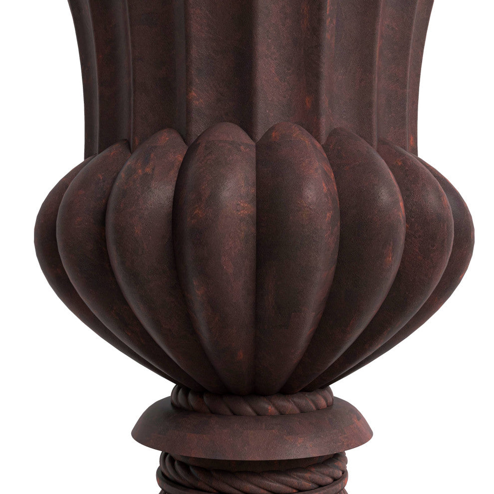 Lotus Urn Planter, Fiberglass and Clay With Drainage Holes, Brown