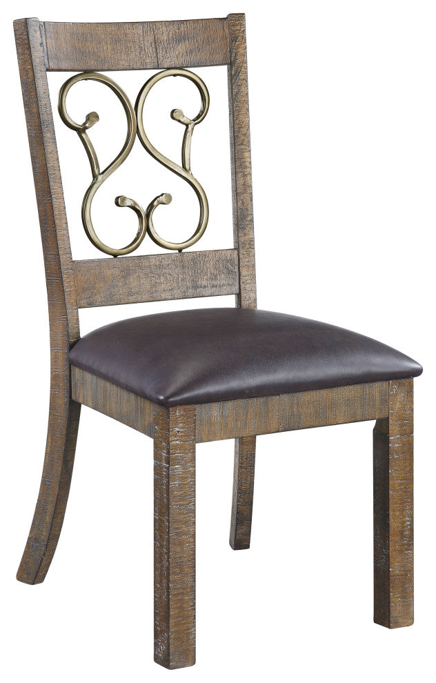 ACME Raphaela Side Chair, Set of 2, Black PU and Weathered Cherry Finish