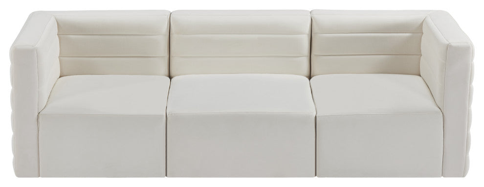 Quincy Velvet Upholstered 3-Piece Modular Sofa, Cream