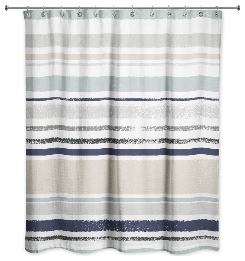 Beige and Blue Stripes 71x74 Shower Curtain