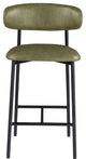 Lupita Upholstered Counter Stool, Olive, Vegan Leather, Matte Black, Set of 2