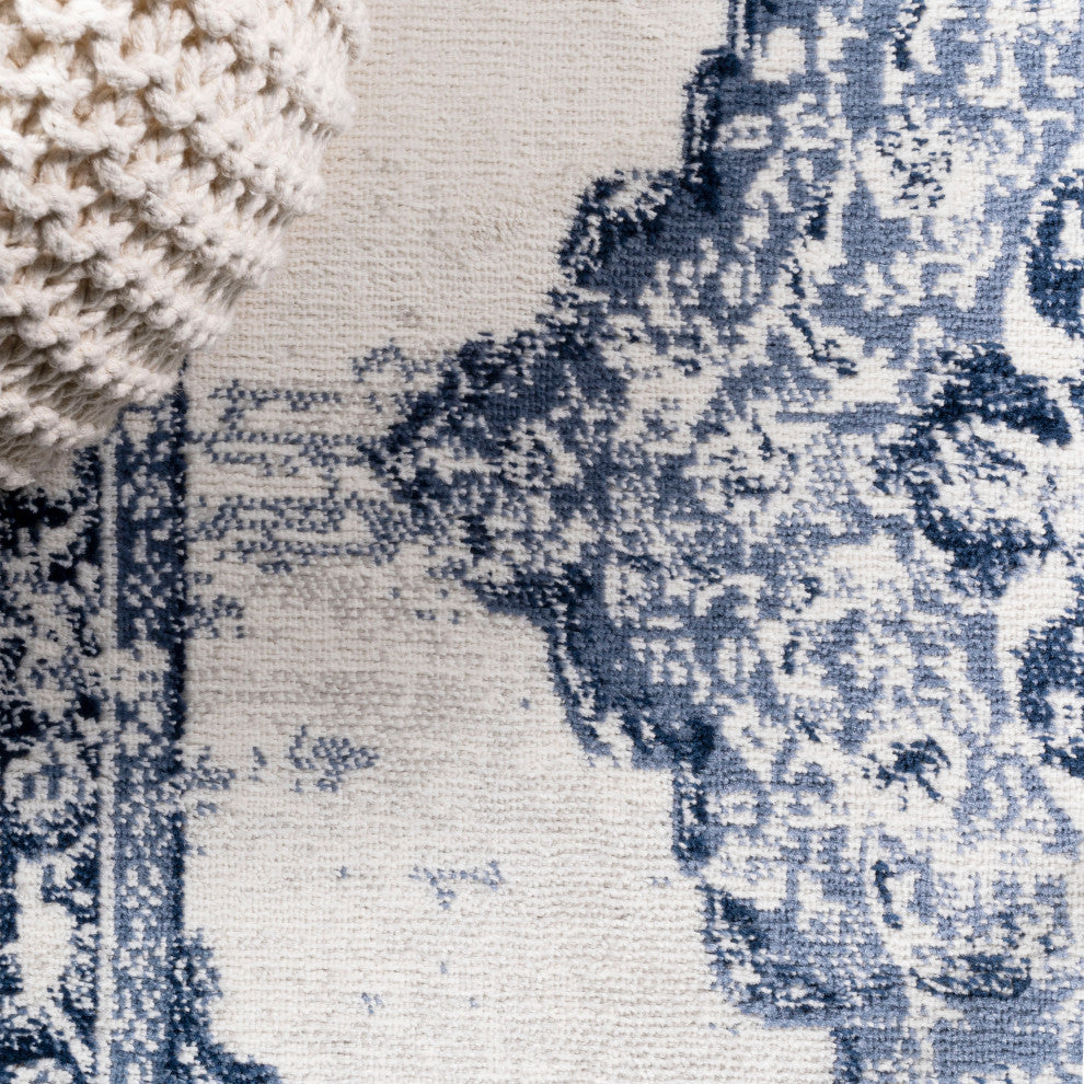 Alhambra Ornate Medallion Modern Runner Rug, Light Blue/Ivory, 5x8