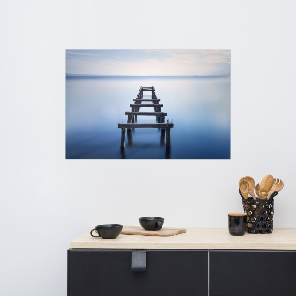 Soft Blue Lake and Abandoned Pier Landscape Photo Loose Wall Art Prints, 24" X 36"