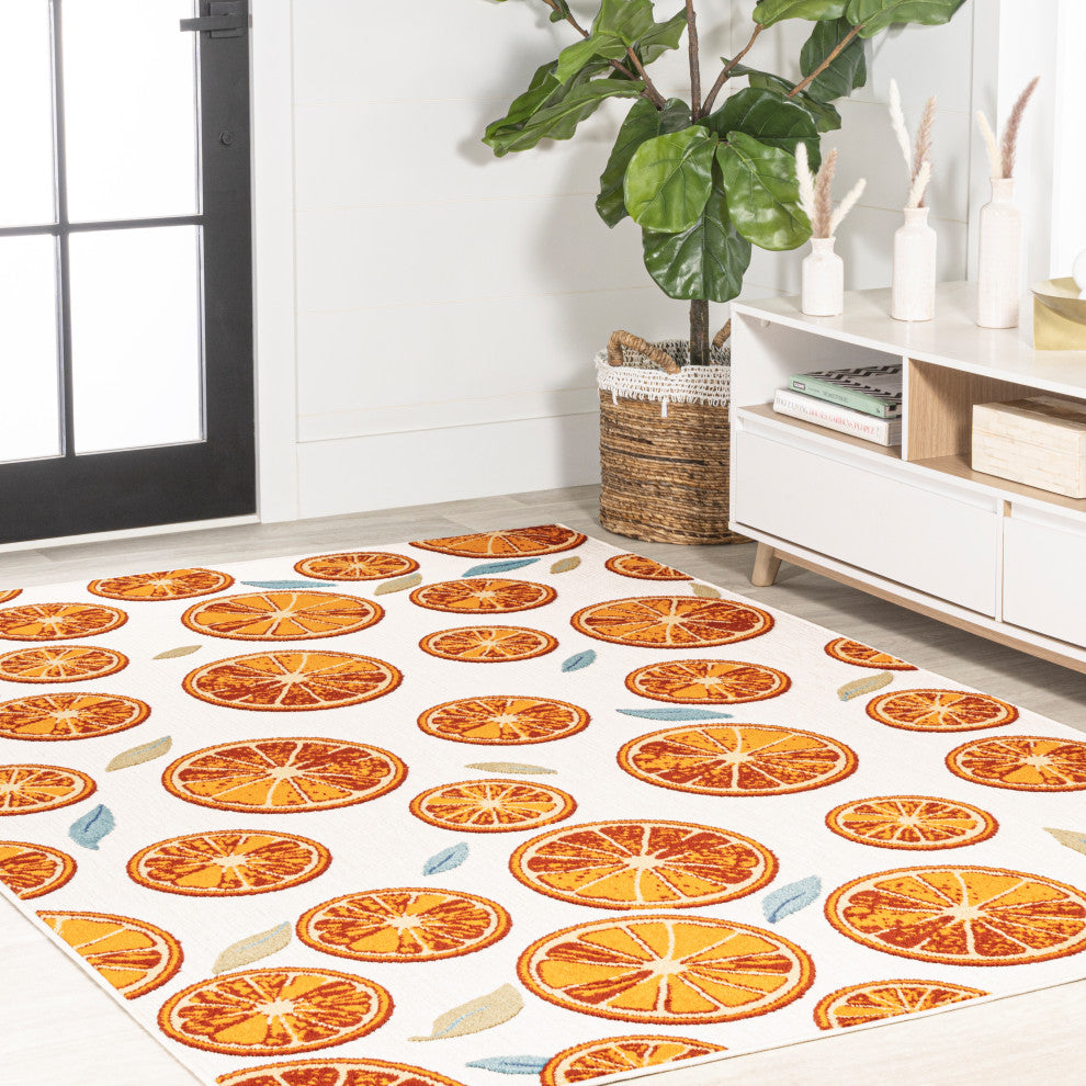 Aranciata Citrus Slice High-Low Indoor/Outdoor Area Rug, Orange/Cream, 4 X 6