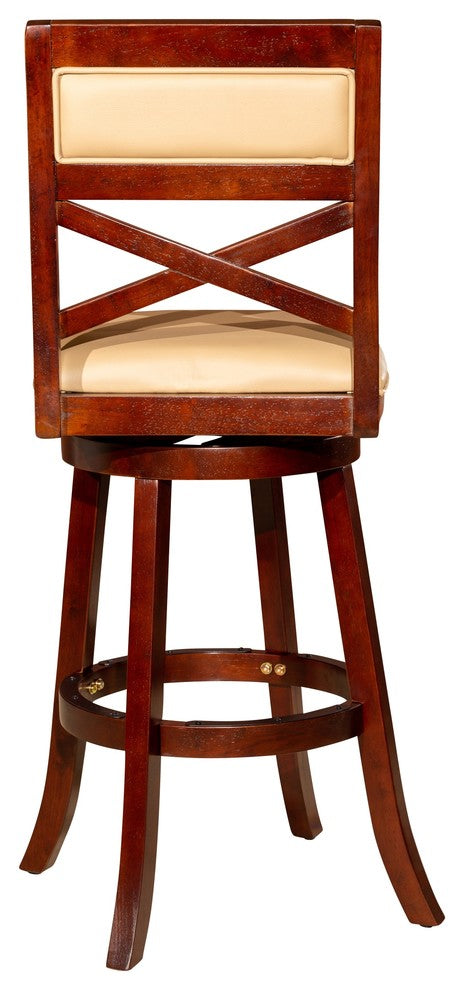 DTY Indoor Living Meeker X Back Swivel Stool, 30" Bar Stool, Cherry, Bone Leather
