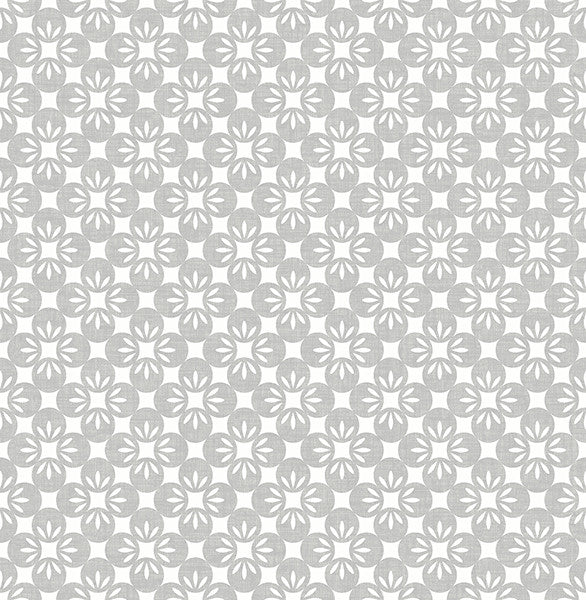 Geometric Floral Monochromatic Wallpaper, Medium Gray & White, Sample