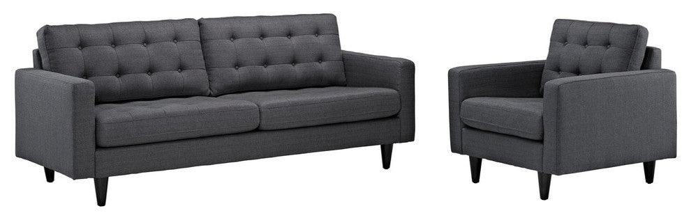Modern Contemporary Living Room Armchair and Sofa 2-Piece Set Gray