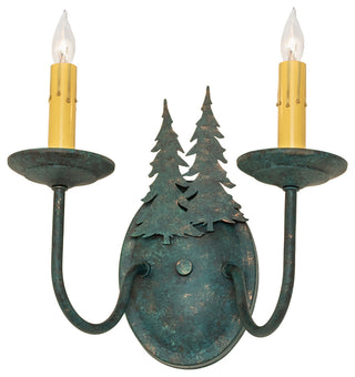 11 Wide Double Pine Tree 2 Light Wall Sconce