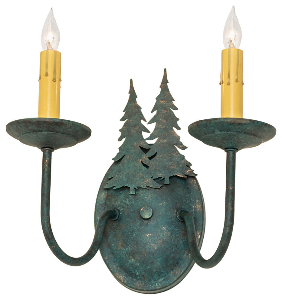 11 Wide Double Pine Tree 2 Light Wall Sconce