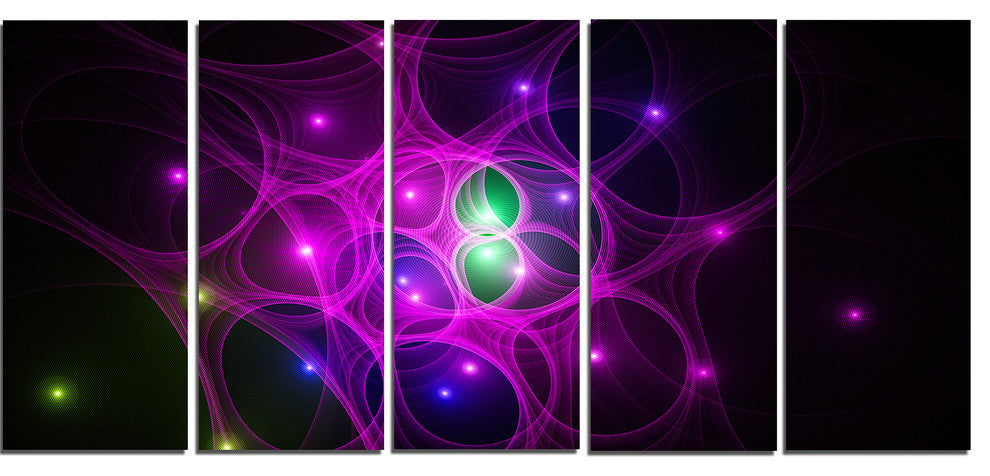 Pink Fractal Space Circles, Abstract Canvas Art Print, 60"x28", 5 Panels