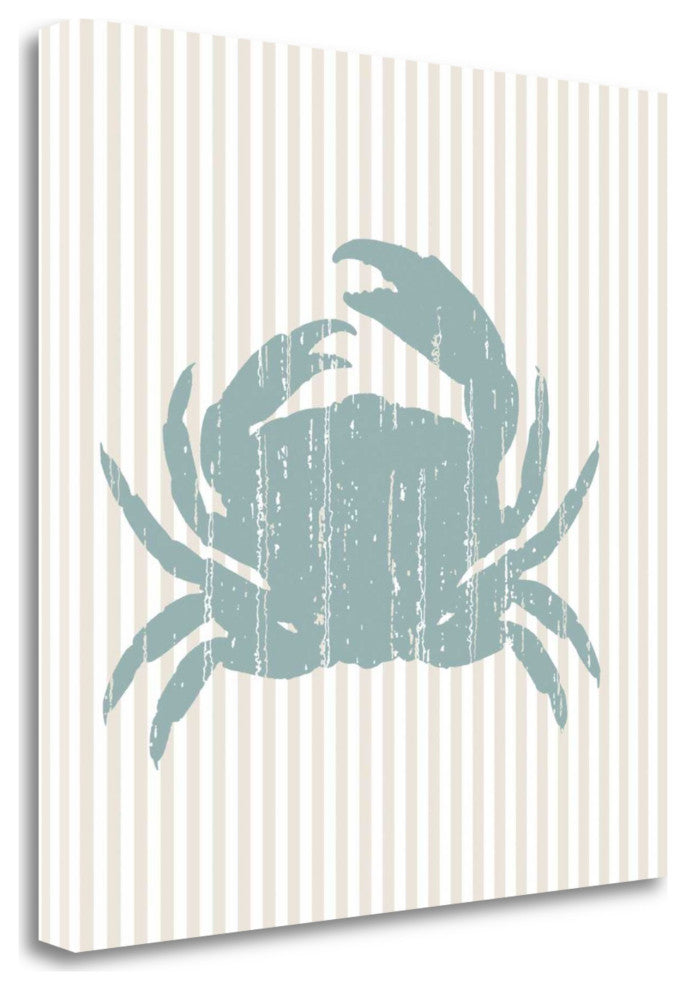 20" Aqua Crab Tan Striped Background Giclee Wrap Canvas Wall Art