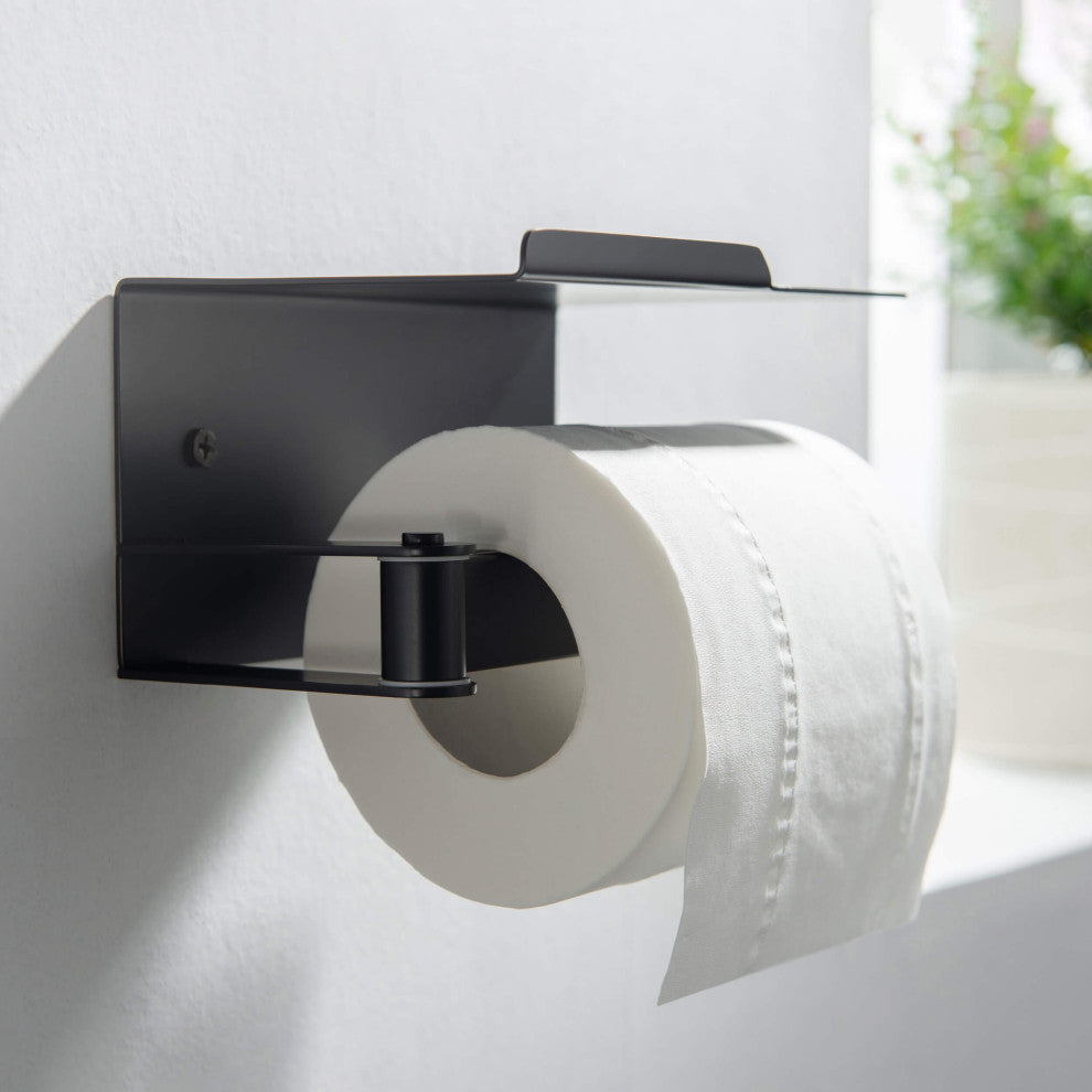 Deco Toilet Paper Holder With Shelf, Matte Black