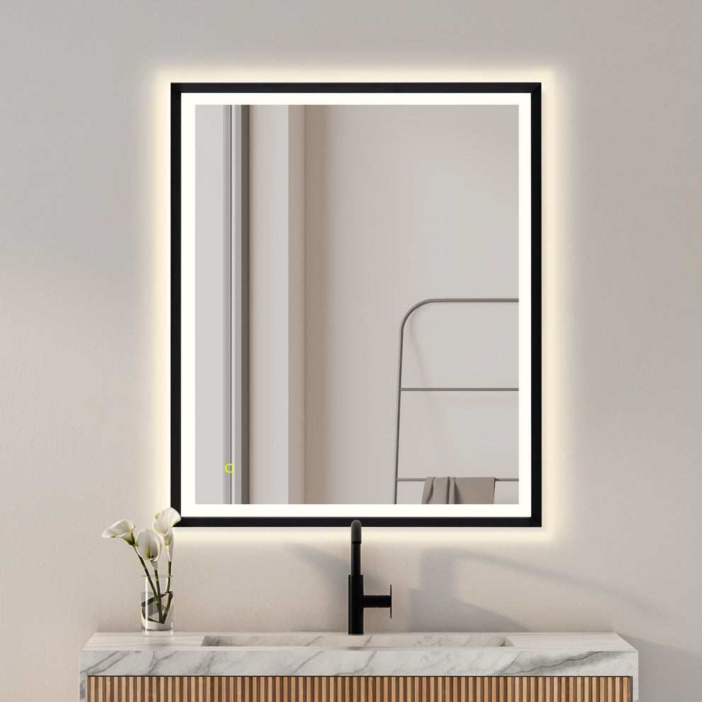 Apollo Anti-Fog Dimmable Vanity, LED Lighted Wall Mirror, Matte Black, 36"