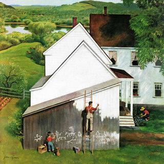 "Helping Dad Paint" Painting Print on Canvas by John Clymer