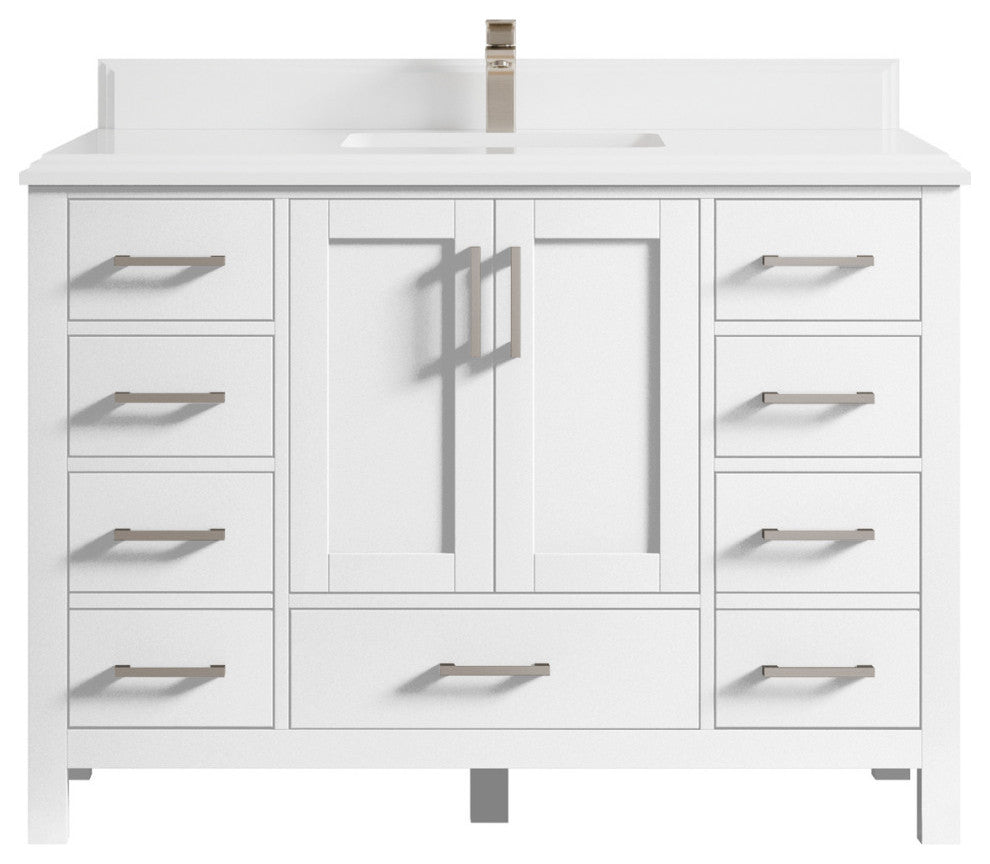 Malibu 48 Single Sink Bath Vanity in White  1.5" White Quartz