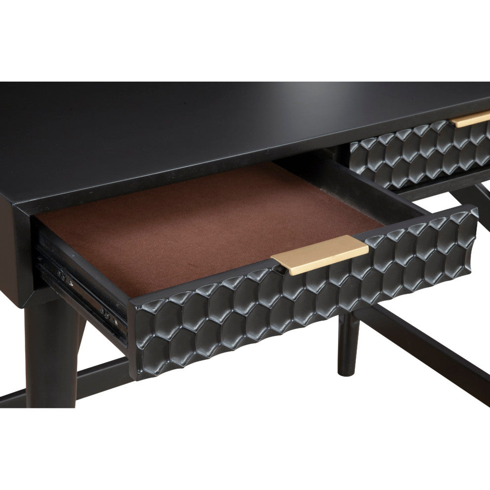 Benzara BM269319 Writing Desk With 2 Drawers and Wooden Frame, Black