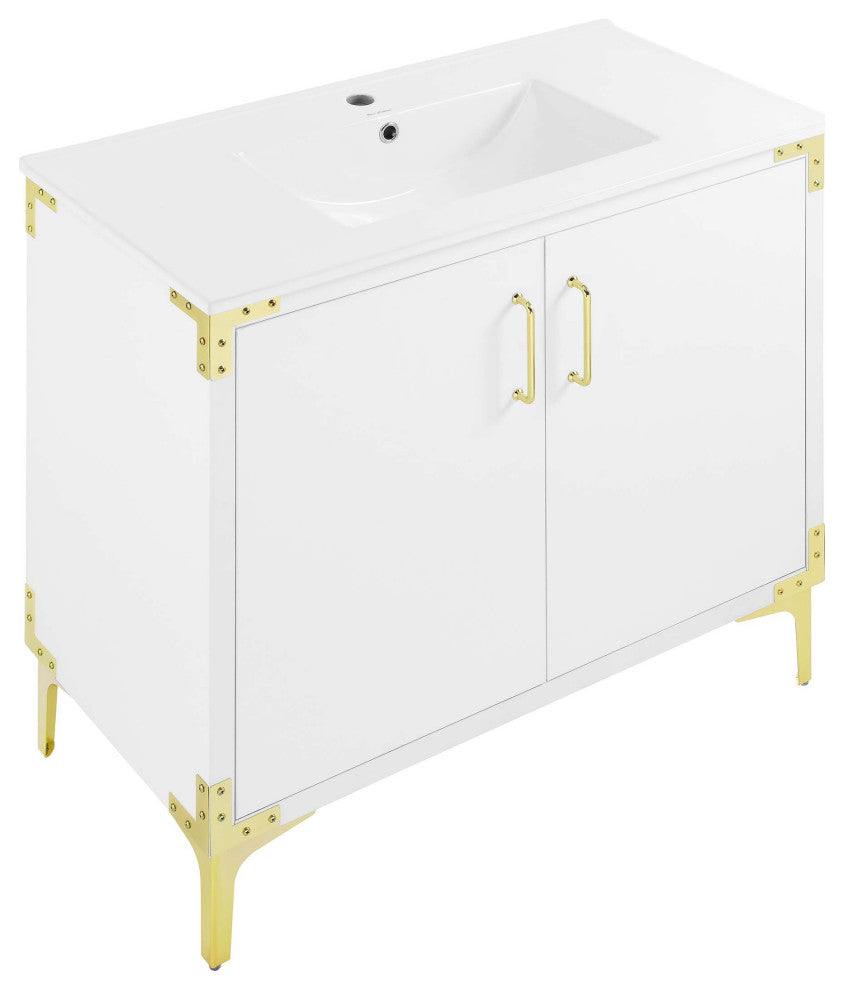 Voltaire 36" Single, Bathroom Vanity, White With Gold Hardware