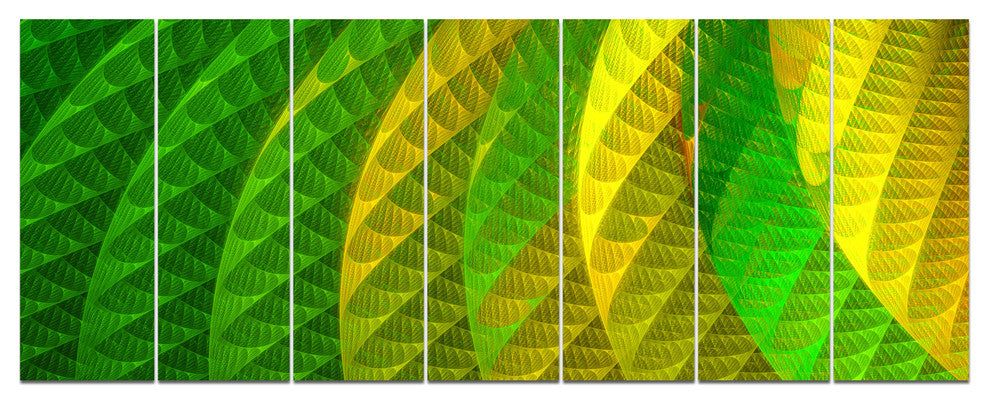 Layered Green Psychedelic Design, Abstract Canvas Art Print, 83"x32", 7 Panels
