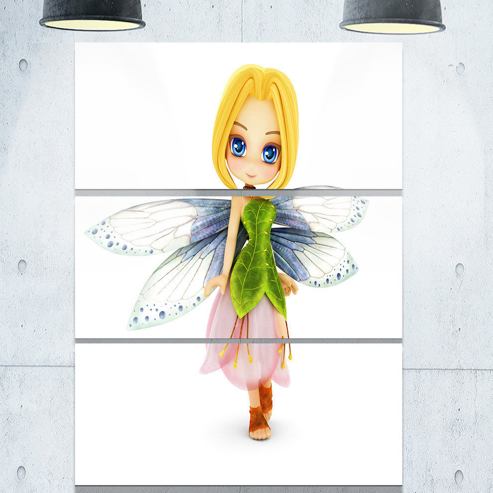 "Fairy Woman With Blue Wings" Metal Wall Art, 3 Panels, 28"x36"