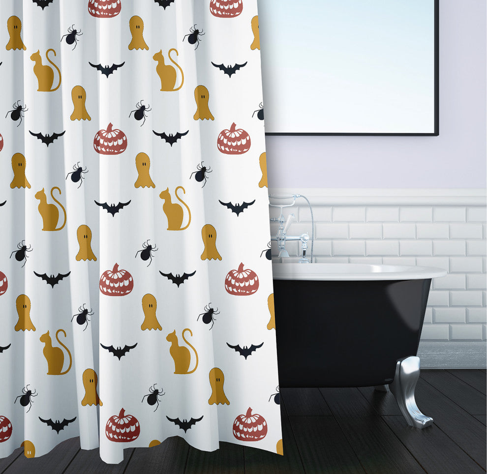 70"Wx73"L Halloween Halloween Critters Shower Curtain, Golden Mustard
