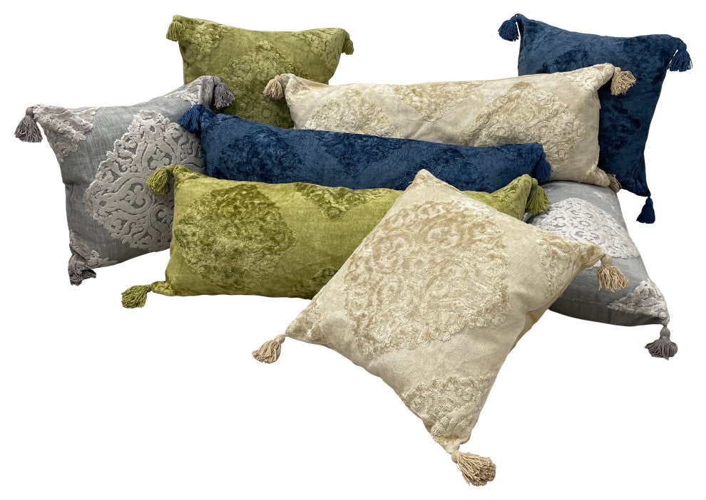 Deep Blue Traditional Textured Medallion Throw Pillow, Blue, 20"x20", Cover Only
