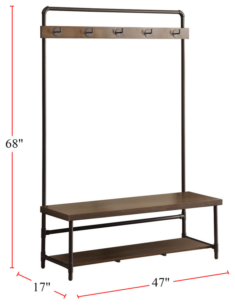 Hall Tree With Coffee Wood Seat, Black