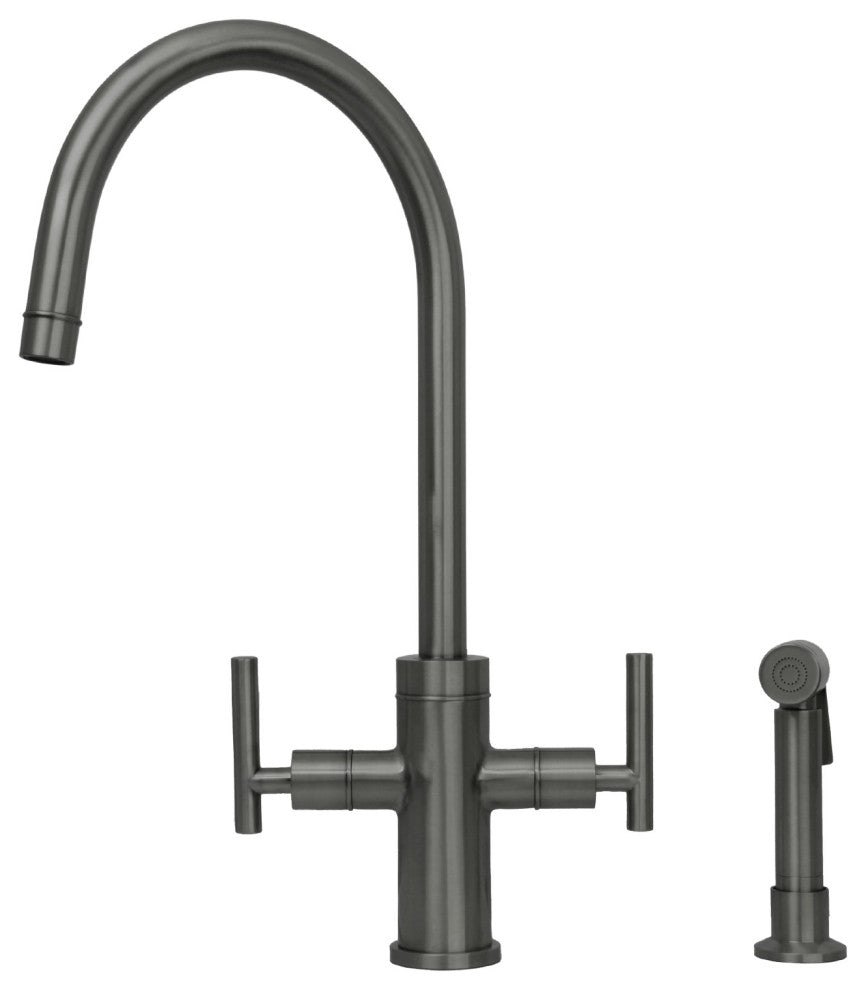 Akicon™ Two-Handle Copper Widespread Kitchen Faucet With Side Sprayer, Gun Black