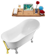 59" Soaking Clawfoot Tub With External Drain, Chrome/Gold