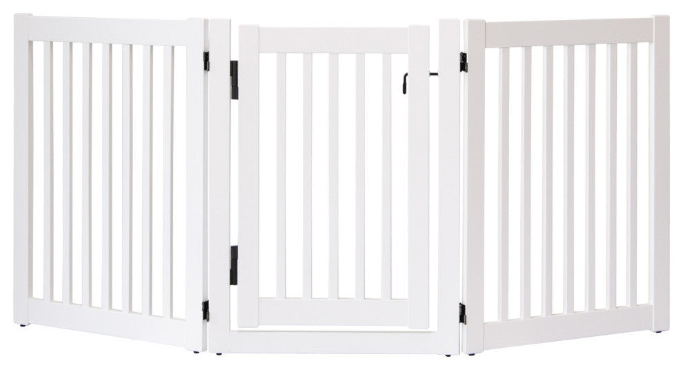 Solid Wood Pet Gates, 32" High, 3 Panel Walk Through, White