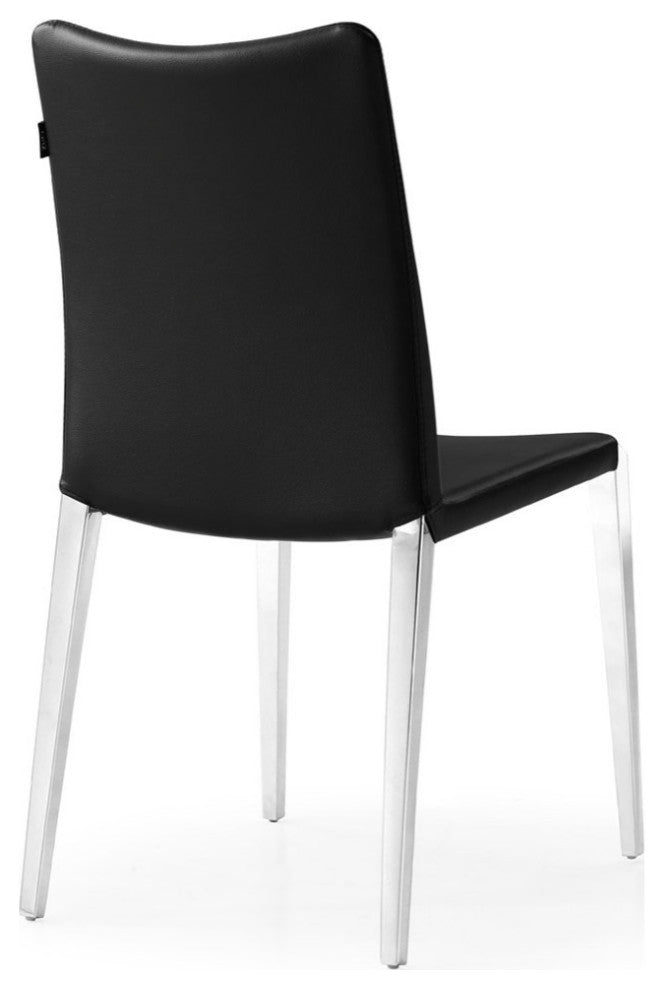 Modern Jordan Dining Chair Black Leatherette Polished Stainless Steel Base