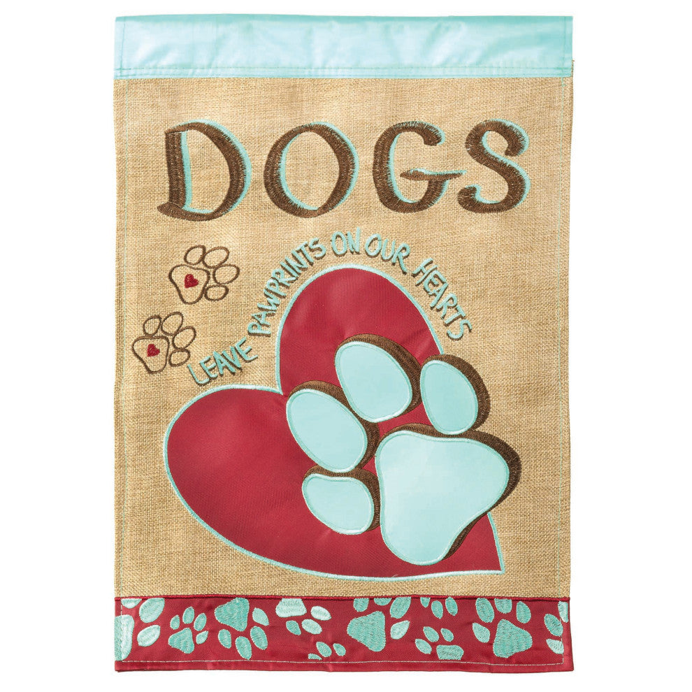 Flag  Double Applique  Dogs Leave Pawprints Burlap  Garden