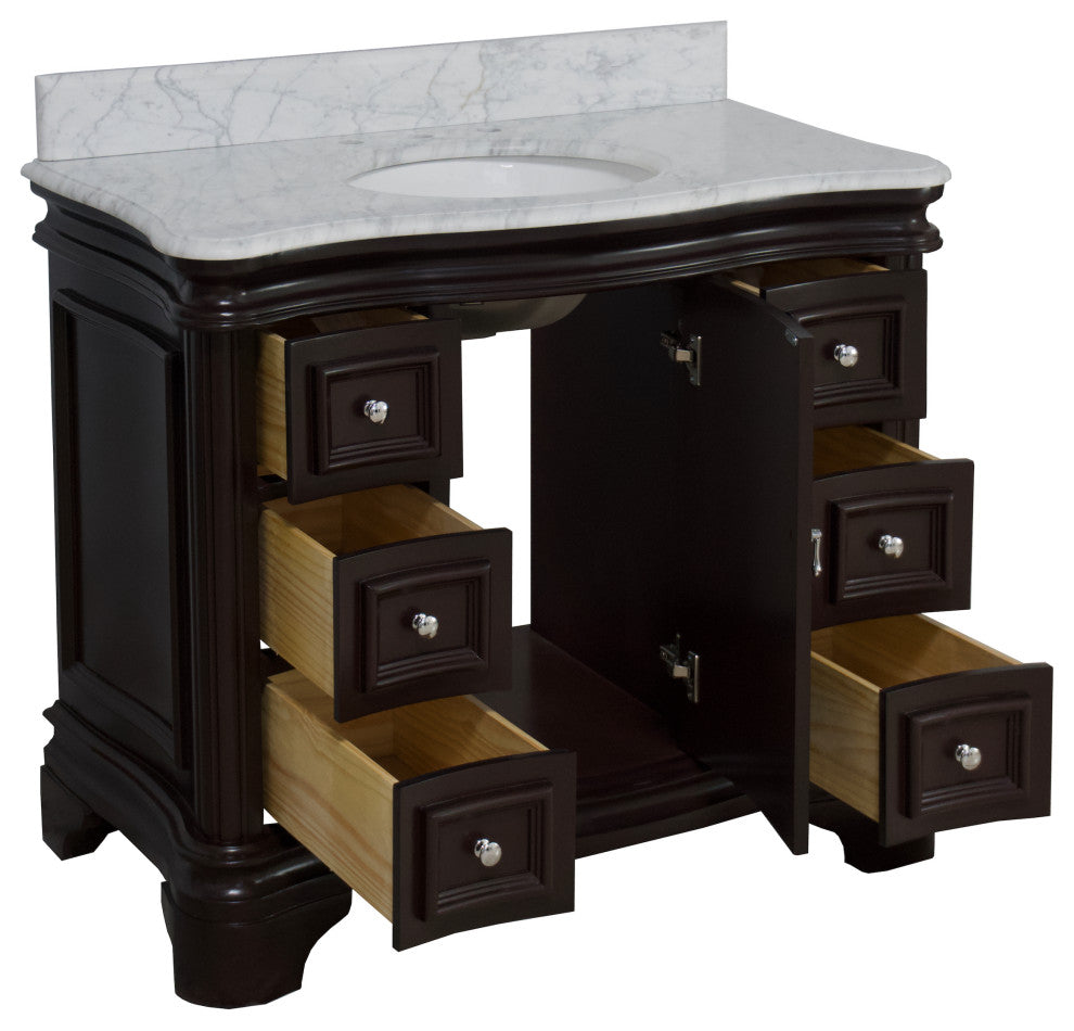Katherine 42" Bath Vanity, Chocolate, Carrara Marble