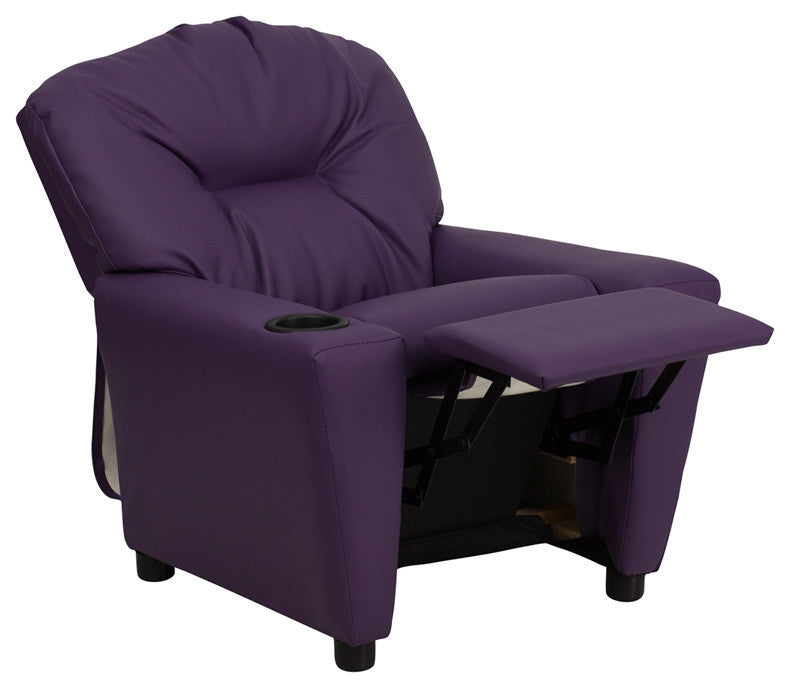 Contemporary Purple Vinyl Kids Recliner With Cup Holder