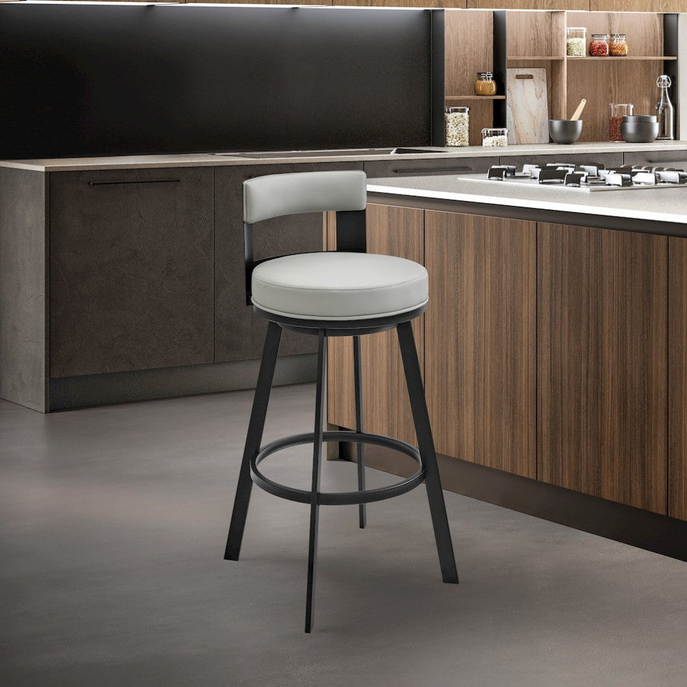 Flynn Swivel Counter or Bar Stool in Faux Leather and Metal