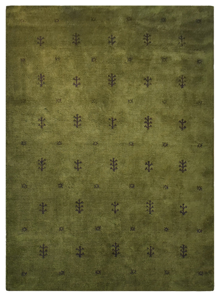 HAND KNOTTED LOOM SILK AREA RUGS-6'x9',Rectangle,Green Brown,Contemporary