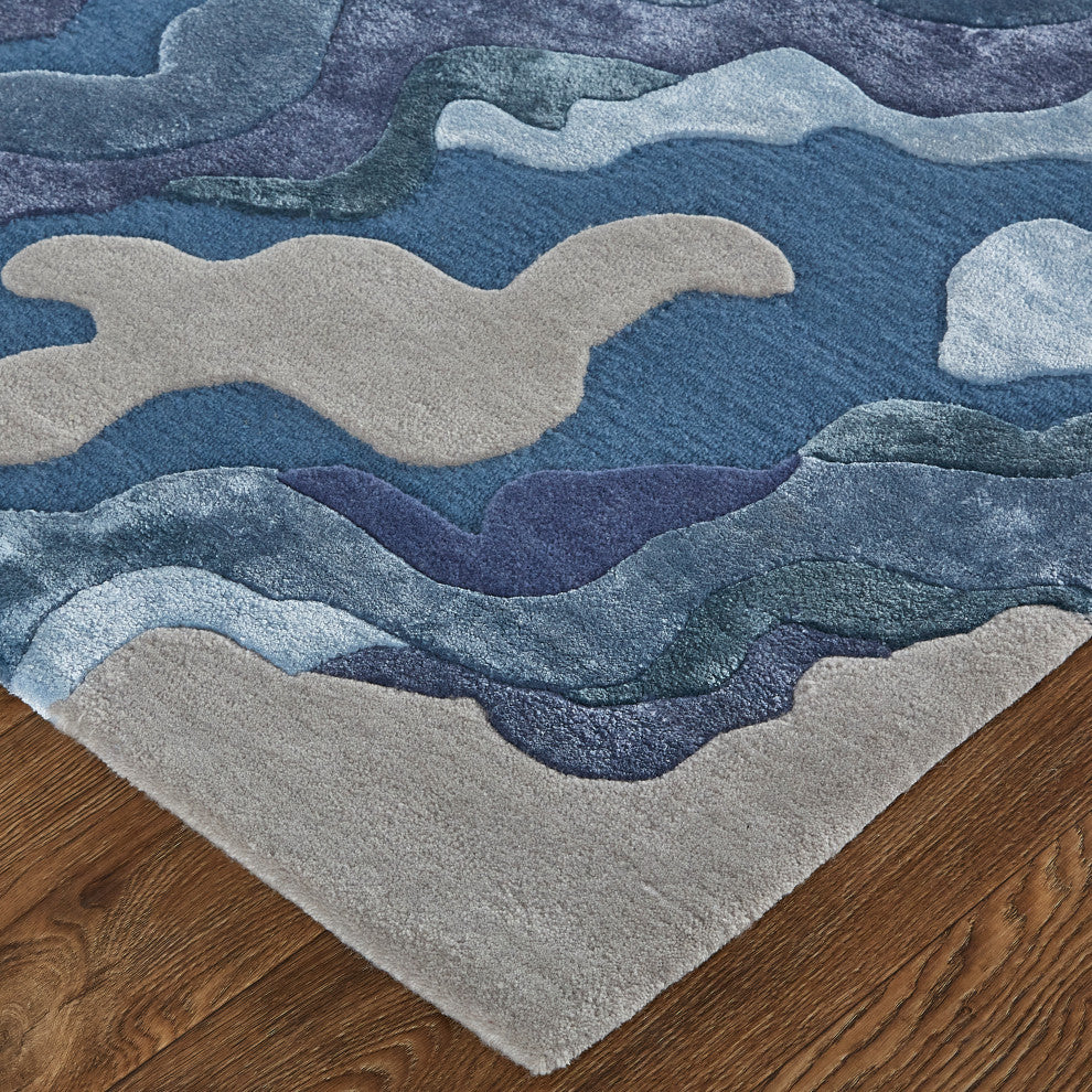 Weave & Wander Arwyn Modern Wool Rug, Gray/Blue, 5'x8'