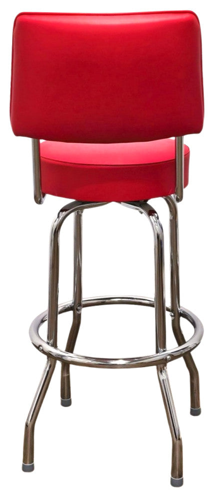 Retro Home Single Ring Upholstered 30" Swivel Bar Stool with Back, Red