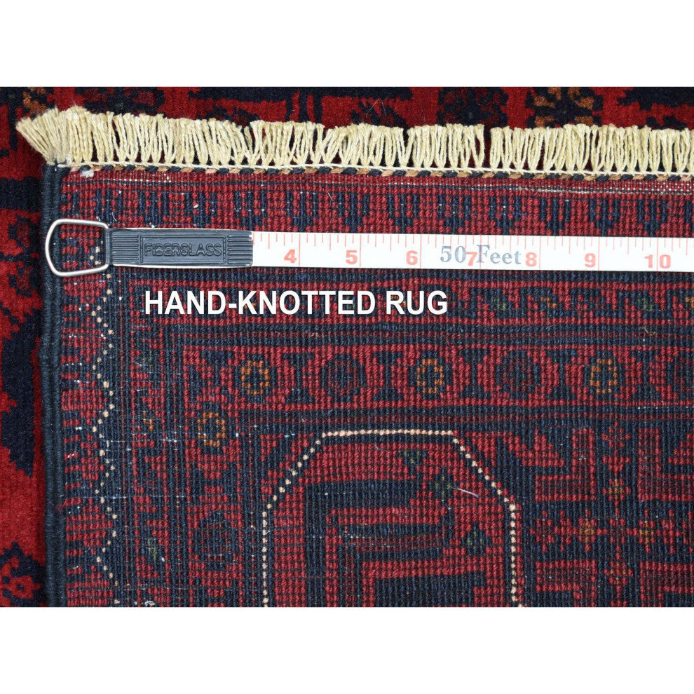 Deep and Saturated Red, Afghan Khamyab Shiny Wool Hand Knotted Rug, 4'4"x6'3"