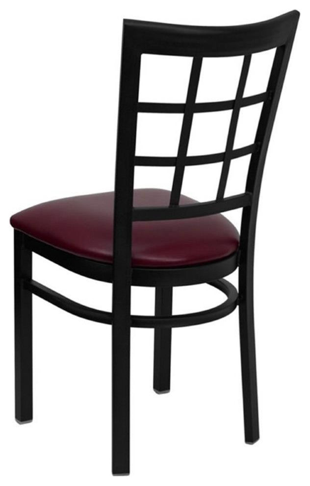 Flash Furniture Hercules Black Window Back Dining Chair in Burgundy